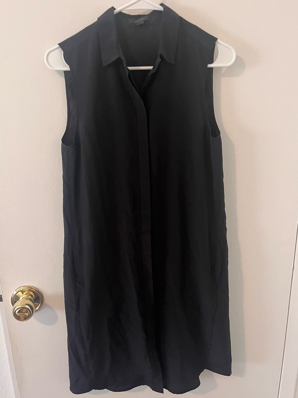 J. Crew 100% Silk Sleeveless Black Shirtdress Mini Dress Hidden Button Down XS